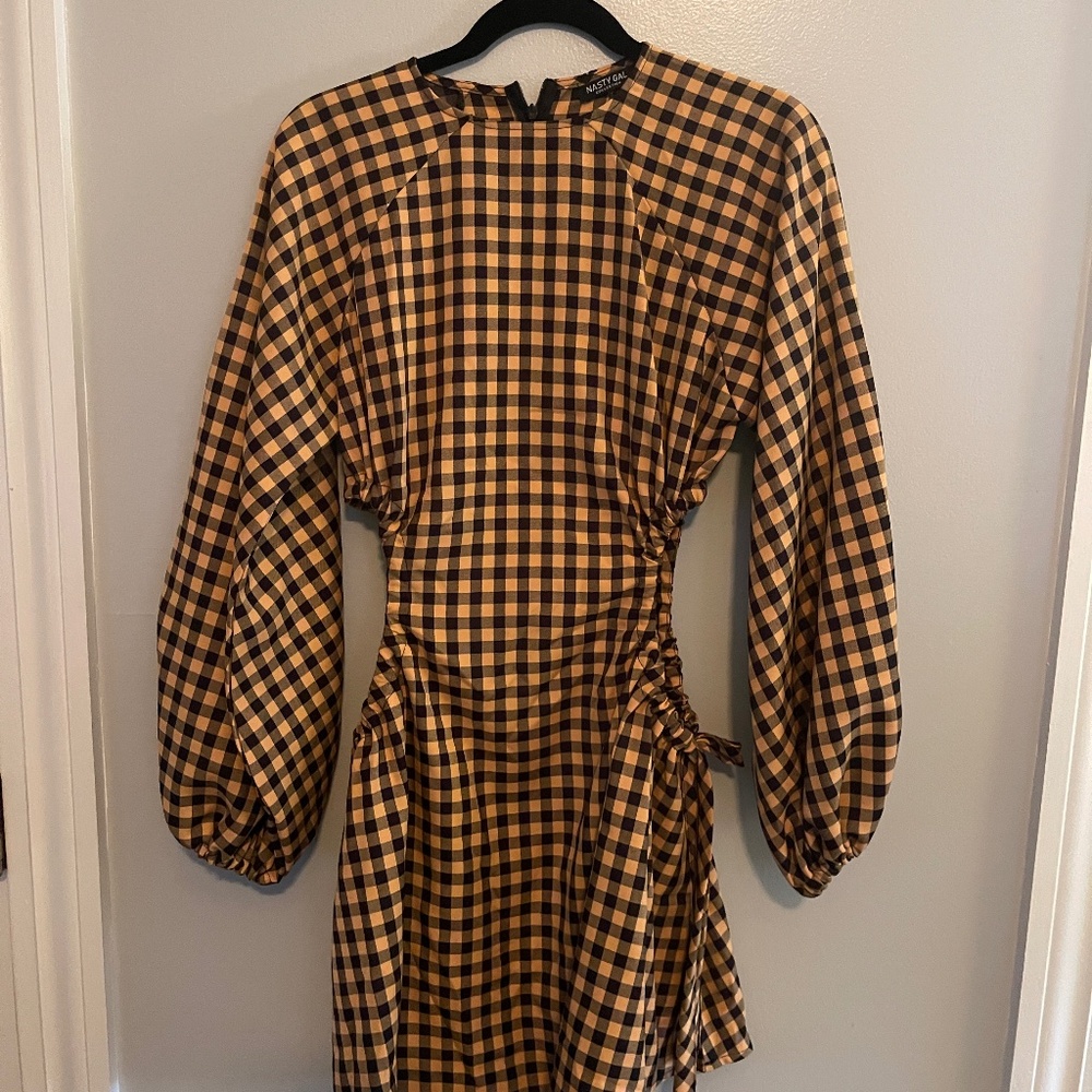 Nasty Gal Black/Tan plaid mini dress cutout